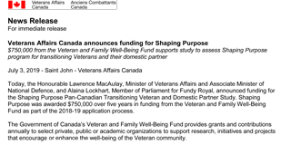 Press Release Veterans Affairs Canada funding